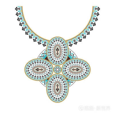 矢量阿茲臺克項(xiàng)鏈刺繡 時尚女性與數(shù)字設(shè)計的部落對話